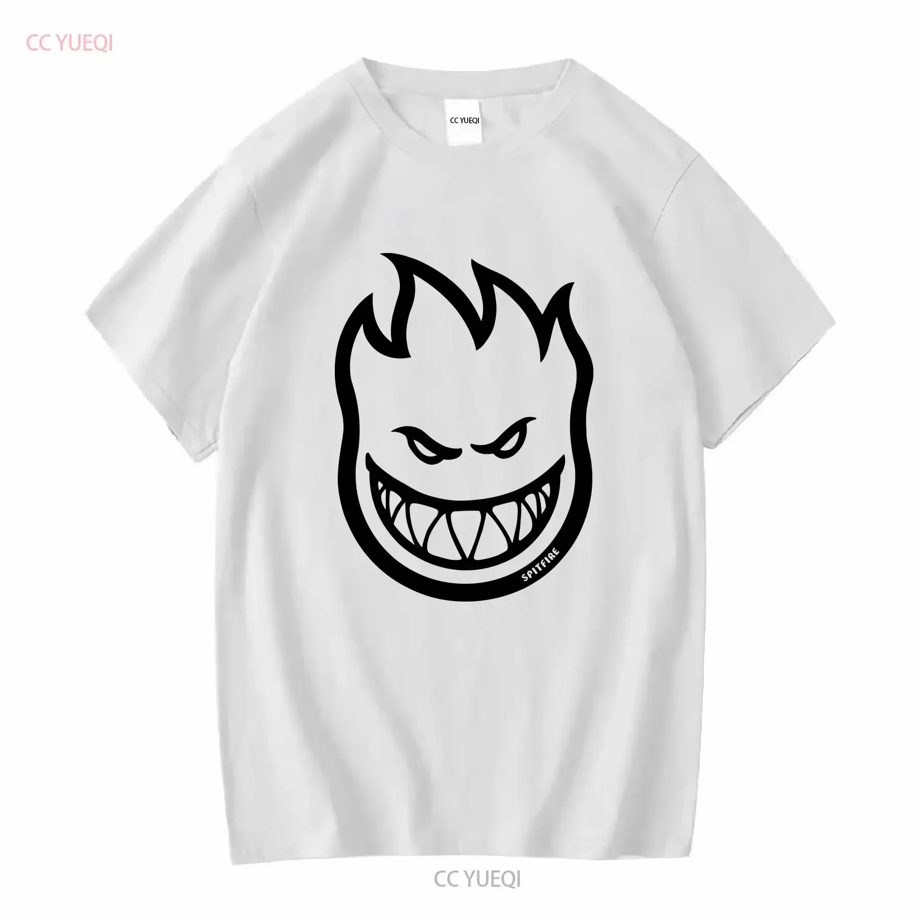 Spitfire Wheels BIGHEAD LOGO Skateboard T Shirt CHARCOAL BLACK vintage Washed fashion graphic Versatile Comfortable Casual