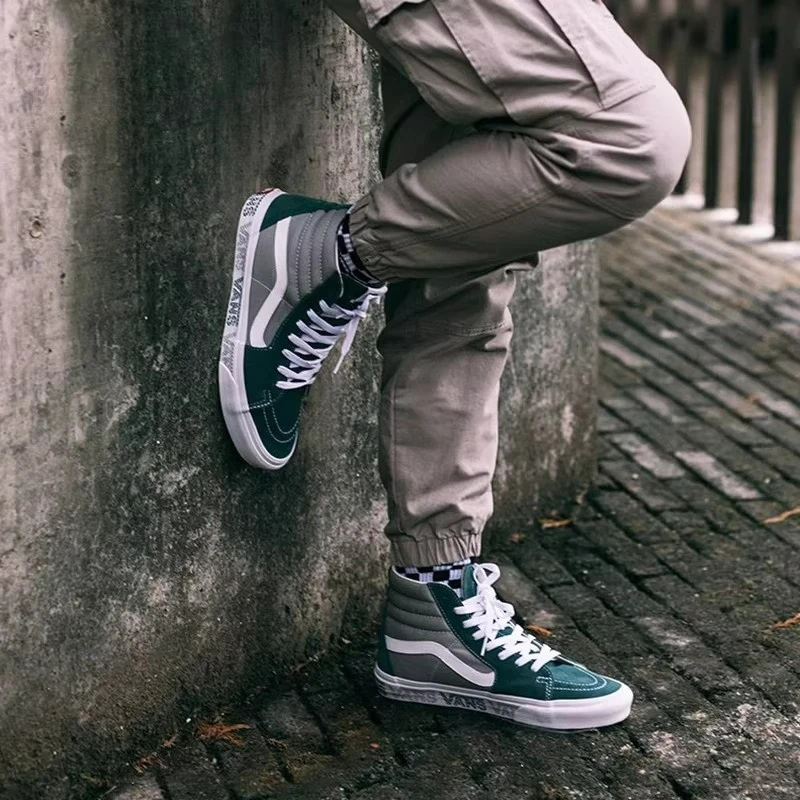 Vans SK8 Letter Trim Design Stylish, Comfortable, Versatile High-Top Skate Shoes Unisex Grey-Green VN0A4BV6X0P - Image 4