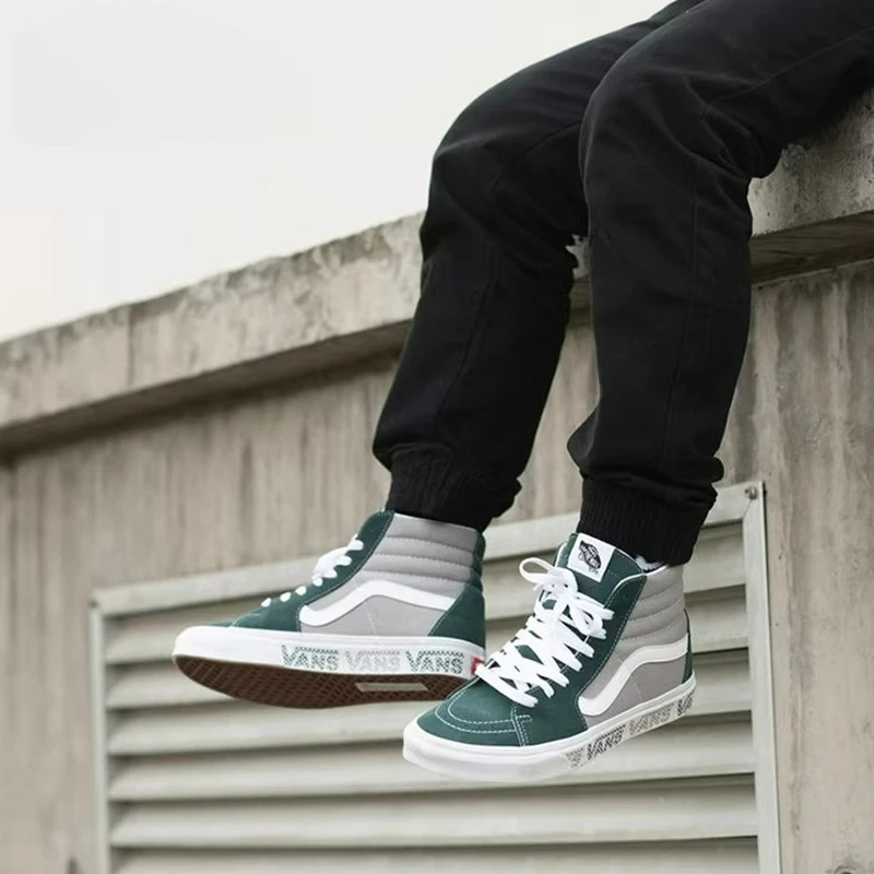 Vans SK8 Letter Trim Design Stylish, Comfortable, Versatile High-Top Skate Shoes Unisex Grey-Green VN0A4BV6X0P - Image 2