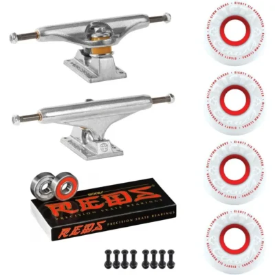 Independent Skateboard Trucks Package with Stage 11 Trucks, Ricta Clouds Soft 57mm 86A Wheels, Bones Reds Bearings and 1" Hardwa
