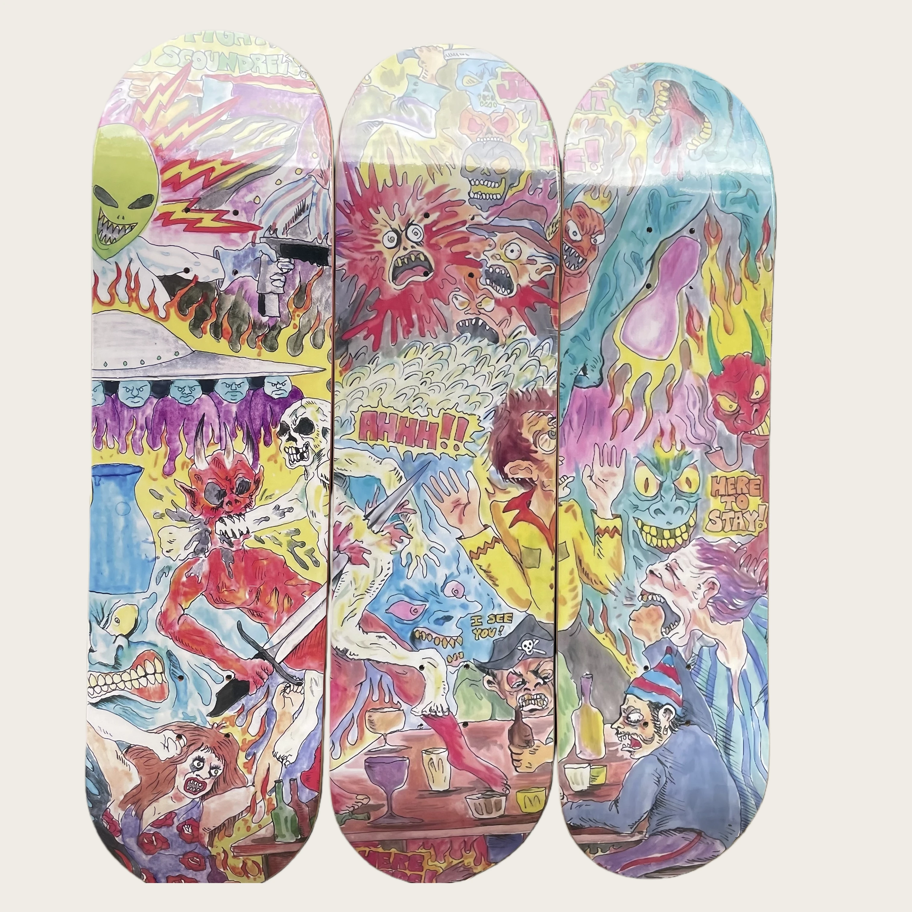 double rocker, 100% Canadian maple skateboard, available sizes (7.75, 8.0, 8.25, 8.375, 8.5 inches), 7-ply deck