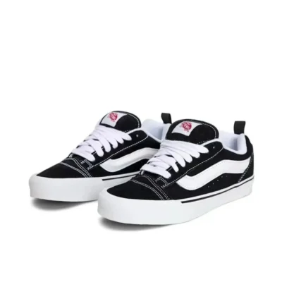 Vans Knu Skool Retro Unisex Black and White Colorway Lightweight, Comfortable, Everyday Low-Top Skate Shoes VN0009QC6BT1