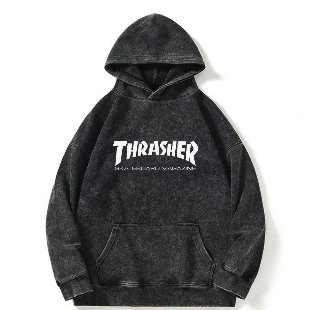 Thrasher Skate Brand Women's Washed Distressed Cotton Hoodie Long Sleeve Casual Pullover