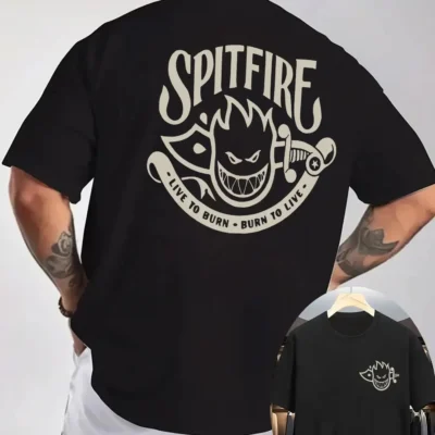 "SPITFIRE Burns To Live" Print Classic 100% Cotton Men Woment T-shirt Summer Autumn Daily Sports Party Casual Loose Short Sleeve