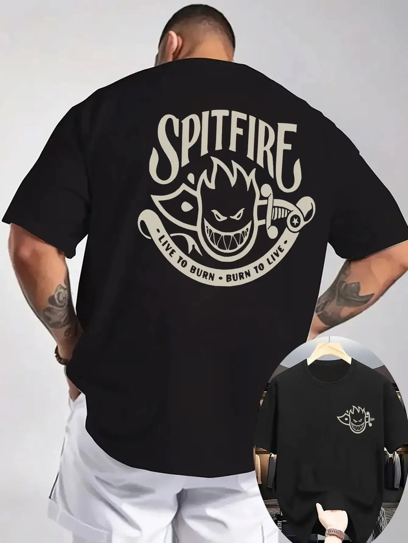 "SPITFIRE Burns To Live" Print Classic 100% Cotton Men Woment T-shirt Summer Autumn Daily Sports Party Casual Loose Short Sleeve