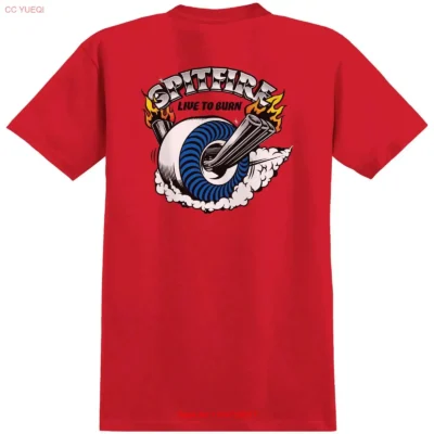 Spitfire Wheels T Shirt Burnout Red vintage Washed graphic Stylish Top For Everyday Wear Breathable Unisex streetwear